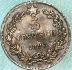 Regno d'Italia 5 centesimi 1896 Rovescio