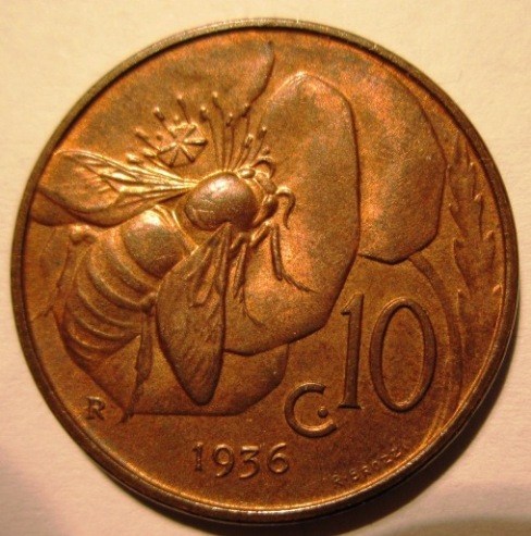 10 Centesimi 1936    Reverse