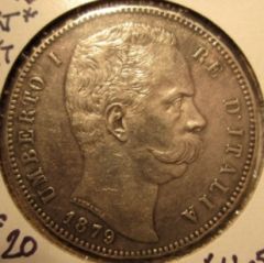 5 Lire 1879R  Obverse