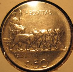 50 Centesimi 1924  Rigato Reverse