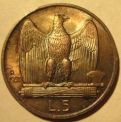 5 Lire 1927  Aquilino  Una Rosetta        Reverse