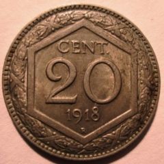 20 Centesimi 1918 Esagono Bordo Liscio Reverse