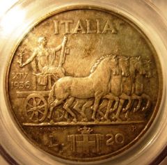 20 Lire 1936 Impero- Quadriga Lenta- Reverse