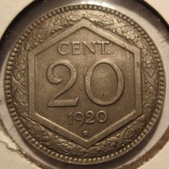 20 Centesimi 1920 Esagono  Reverse