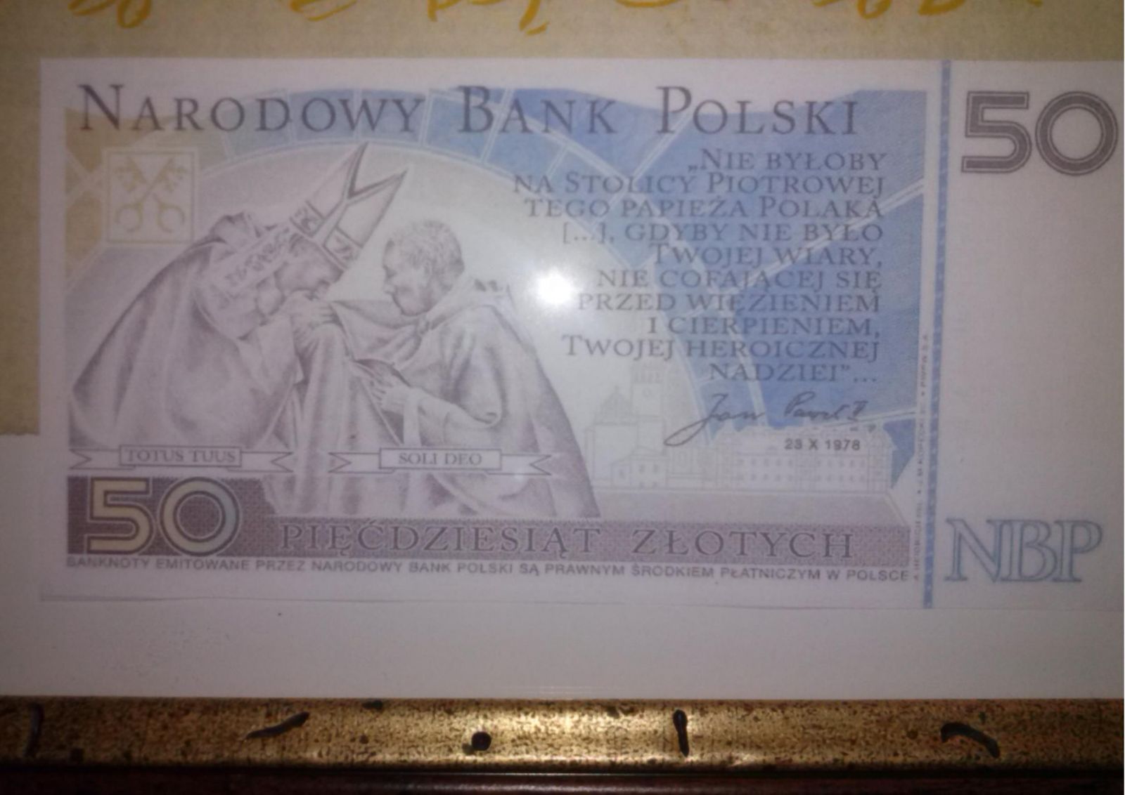 Banconota 50 zloty commemorativa beatificazione Giovanni Paolo II retro