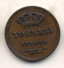 5 tornesi 1845 retro