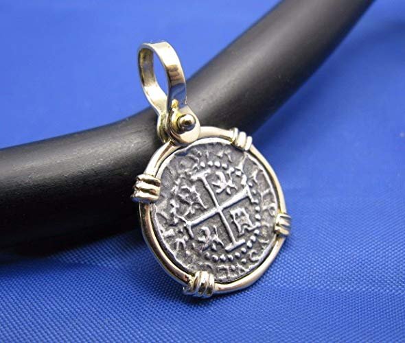 Small Round &quot;1 Reale&quot; Pirate Coin Reproduction Cob Pendant with Custom 14k Bezel by Crisol Jewelry (Atocha Shipwreck Replica)