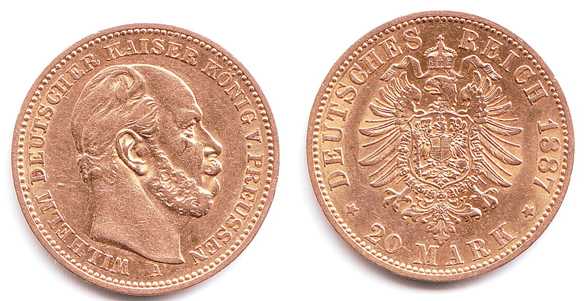 20 Mark 1887 A Preussen Goldmünze - Kaiser Wilhelm I. f.vz