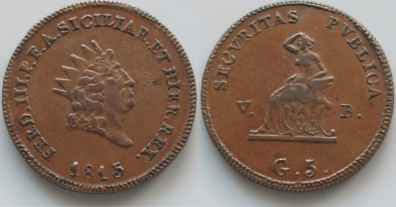 5 grani 1815 Sizilien, Neapel Ferdinando III, AU