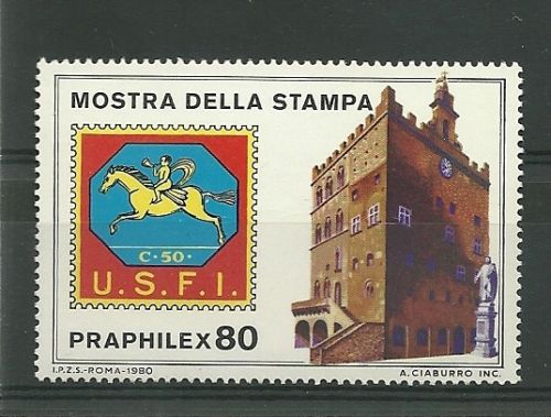FRANCOBOLLO-I-P-Z-S-ITALIA-1980-MOSTRA-STAMPA-CHIUDILETTERE-MNH-U-S-F-I