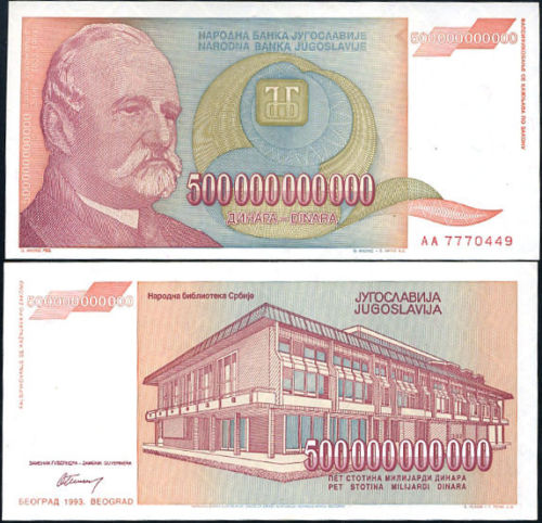 YUGOSLAVIA-500-000-000-000-Dinara-1993-aUNC-P137-Poet-Jova-Jovanovic-Zmaj