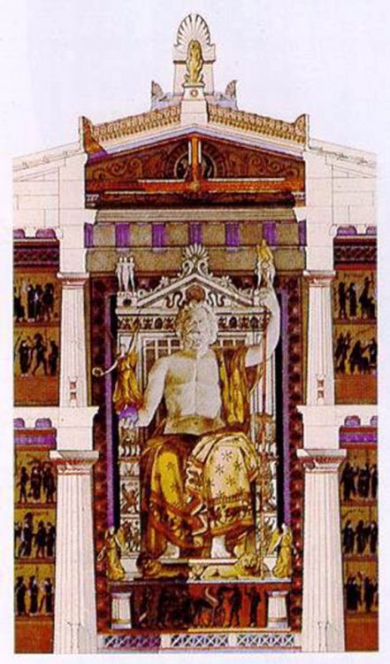Statua crisoelefantina di Zeus a Olimpia.jpg