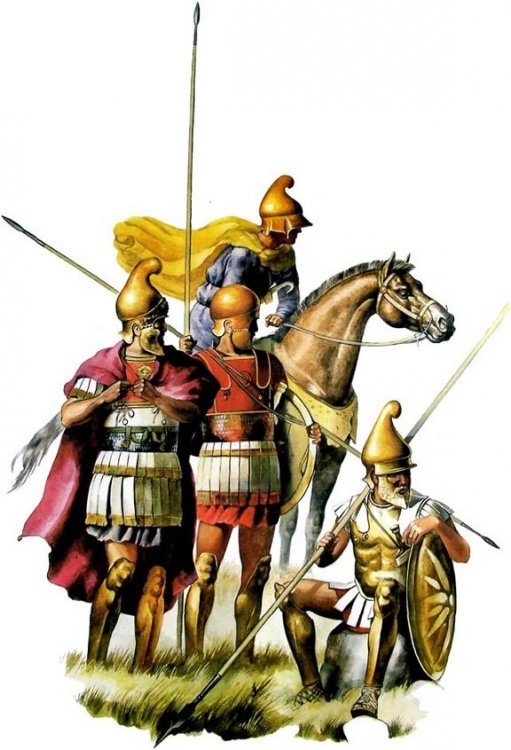 1. Macedonian commander. 2. heavily armed phalanx infantryman. 3. Companion cavalry. 4. phalanx..jpg