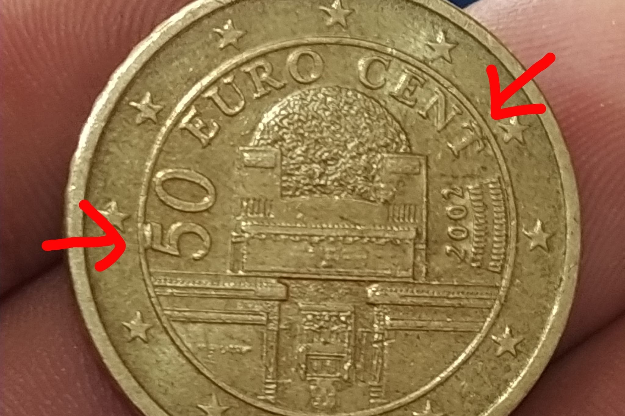 50 centesimi con errore di conio - Monete a circolazione ordinaria di tutti  i Paesi dell'Area Euro. -  - Numismatica, monete, collezionismo