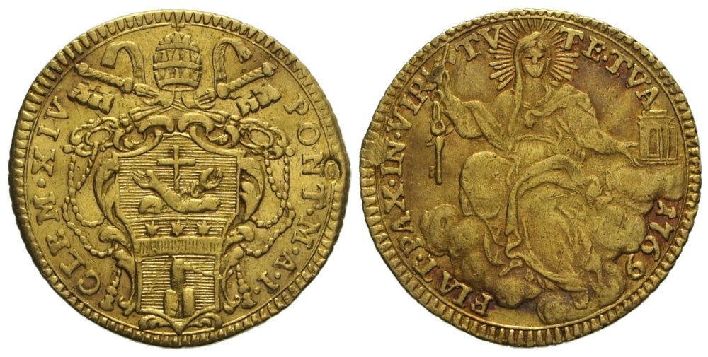 Zecchino Clemente XIV A.I 1769-contromarca gufo.jpg