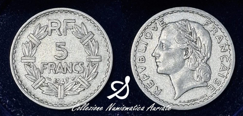 0003 - Quarta Repubblica Francese - 5 Franchi Bazor - Anno 1947 (9 chiuso) - Zecca di Parigi - tiratura 46575600 - Alluminio - Augusta Antiquaria Benevagienna (CN) - PA € 0,50.jpg
