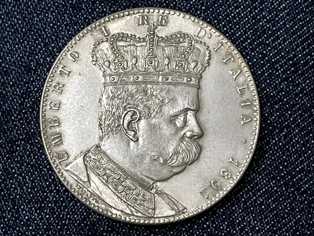 5 lire - Umberto I tallero colonia Eritrea 1891 Fronte.jpg