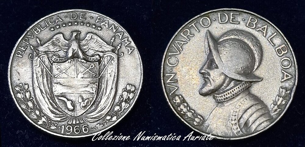 3 - Repubblica di Panama - Un quarto di Balboa - Anno 1966 - zecca di San Francisco - tiratura 7.440.000 - Cherasco (CN) - PA 0,30 - PV 2,00.jpg