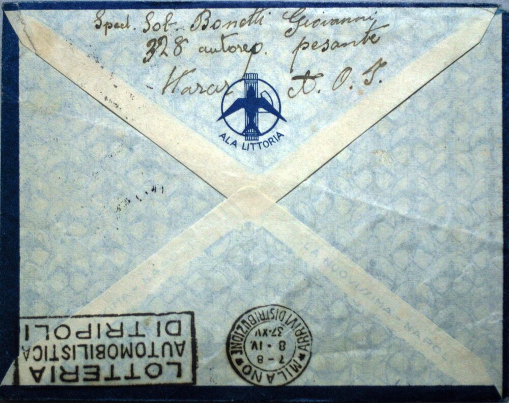 1937 - PM lettera da Somalia per Milano - rovescio.JPG