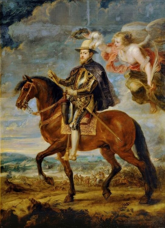 Peter Paul Rubens, ritratto equestre di Filippo II dopo la battaglia di San Quintino (1557).jpg