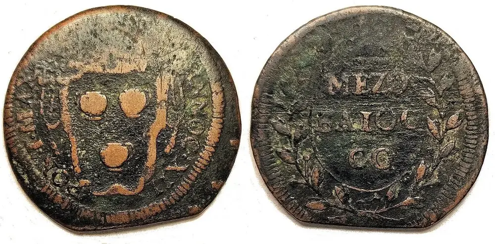 Papal State 1691-1700 Innocent XIII half Bolognino Gubbio mint.webp