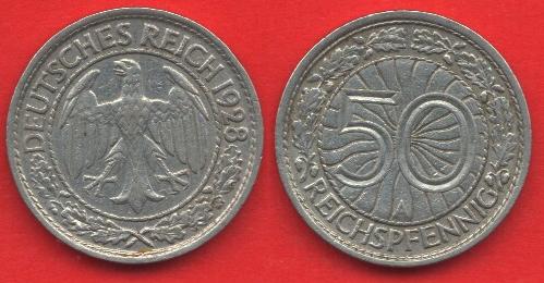 50 Pfennig Repubblica di Weimar (1927 - 1938)