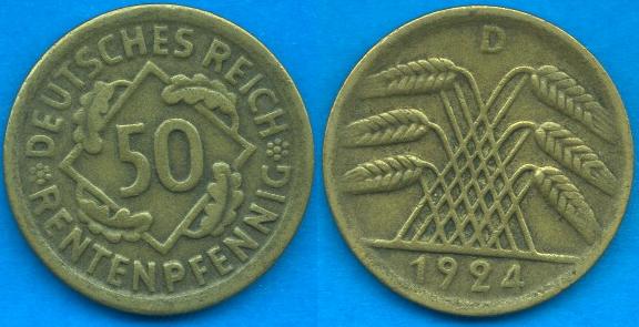 50 Rentenpfennig Repubblica di Weimar