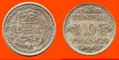 10 Franchi argento Tunisia - Protettorato Francese