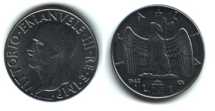 1 lira 1942 - V.E. III